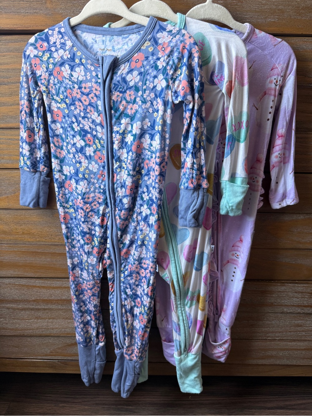 BUNDLE 2 Little Sleepies Blue Floral Footed One-Piece Convertible PJ Bums Roses